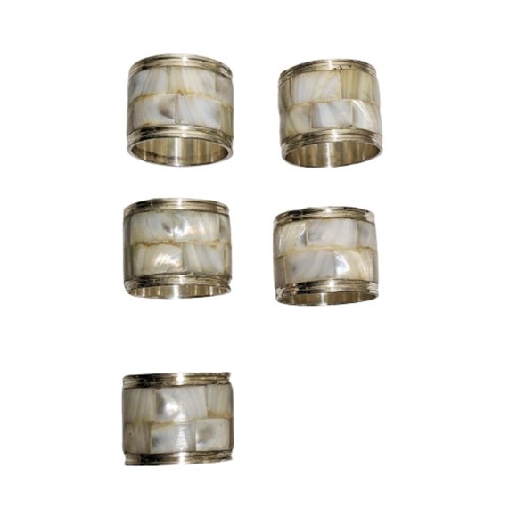 Unbranded Mother-of-Pearl & Silver Napkin Rings (Set of 5) - Picture 1 of 5